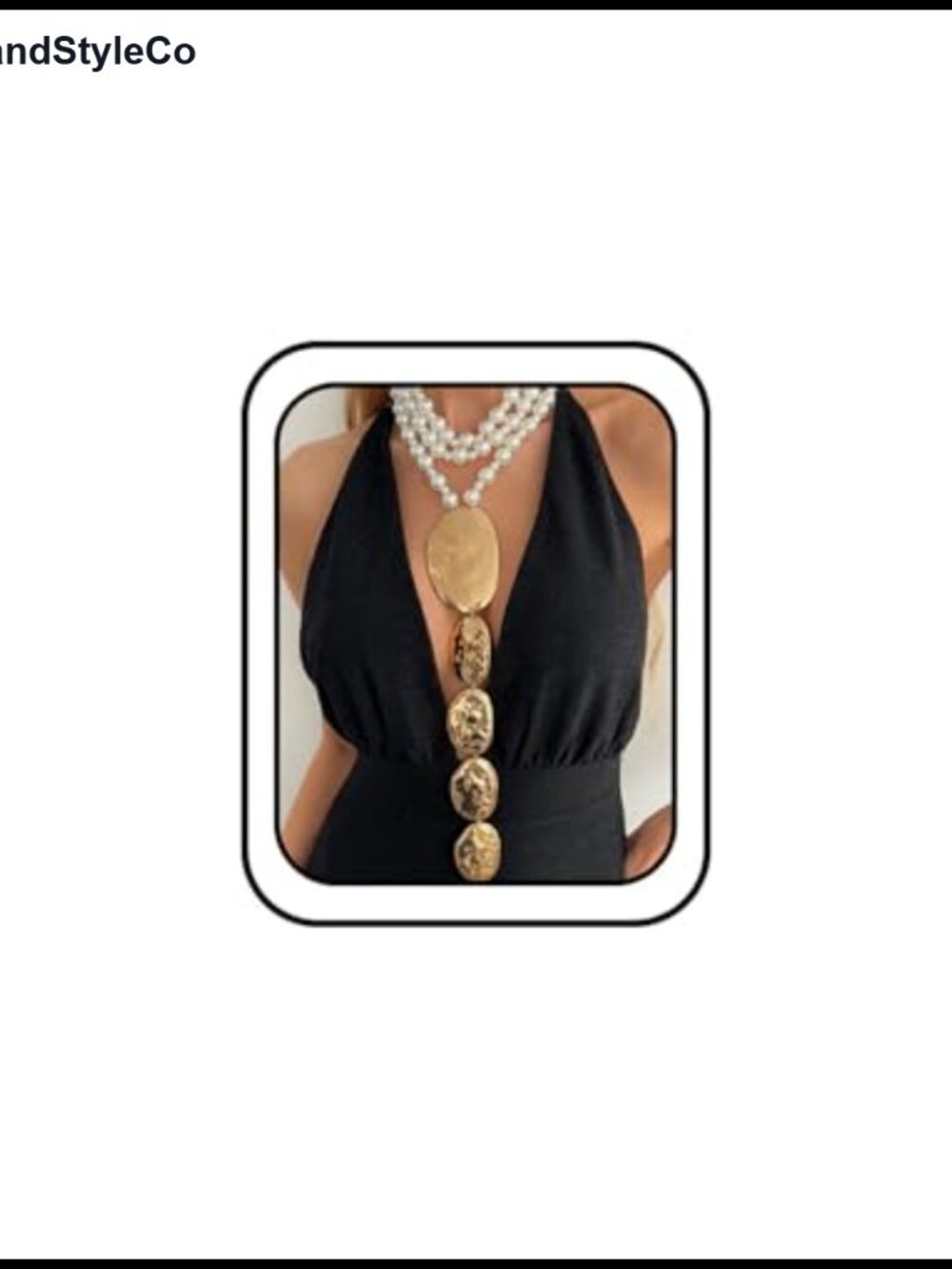 Chunky Long Statement Necklace Gold Pearl Y-Shape Hammered Asymmetrical